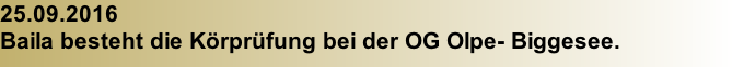 25.09.2016 Baila besteht die Körprüfung bei der OG Olpe- Biggesee.